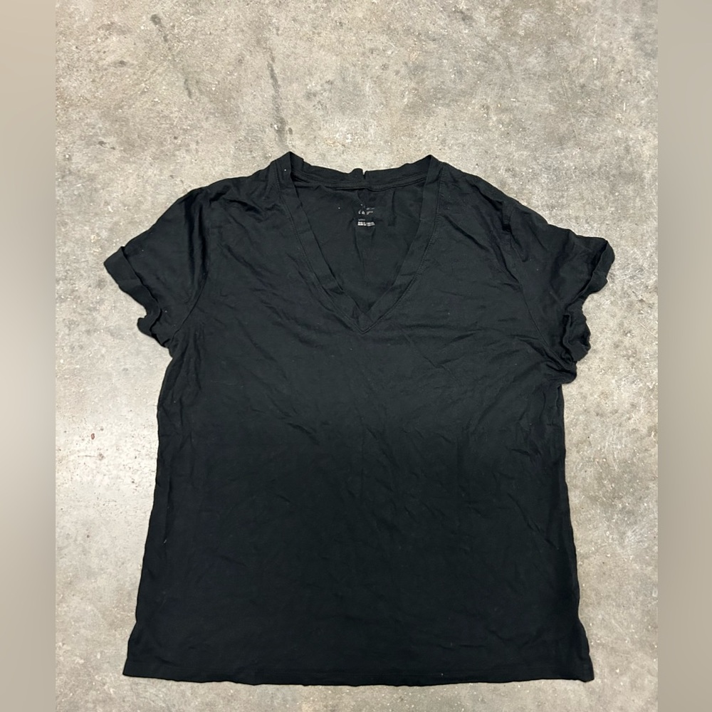 Womens Black Deep V Neck Short Sleeve Shirt